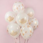 Шар (12''/30 см) С Днем Свадьбы (золотые сердца), Белый, пастель, 5 ст, 25 шт.