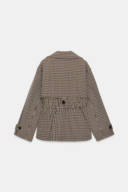 ZARA ДВУБОРТНЫЙ ТРЕНЧ В КЛЕТКУ, БЕЖЕВЫЙ
