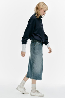ZARA ДЖИНСОВАЯ ЮБКА МИДИ TRF, СИНИЙ