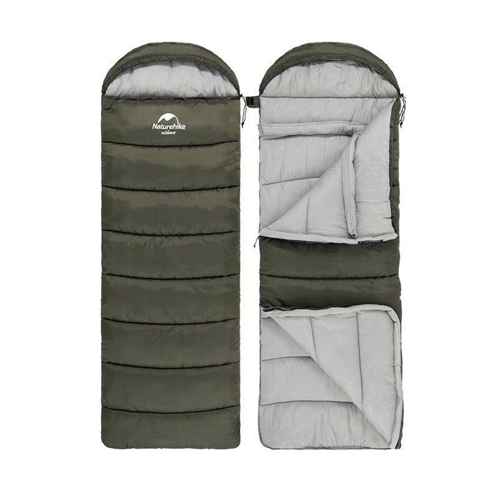 Спальный мешок Naturehike U Series Двойной хлопок осень-зима хаки зелёный U350S, молния слева, 6927595764329L