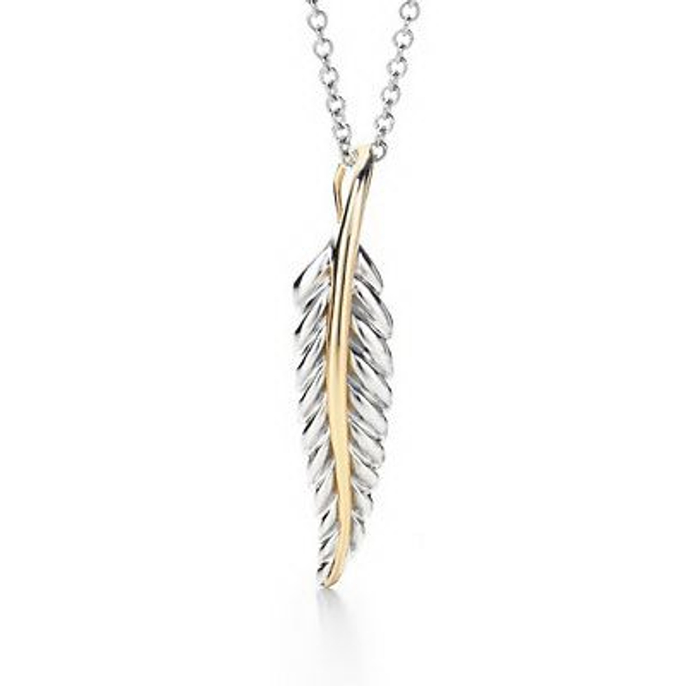 Подвеска из серебра 925 и жёлтого золота 18k,Tiffany 💠 перо Жар Птицы. В наличии