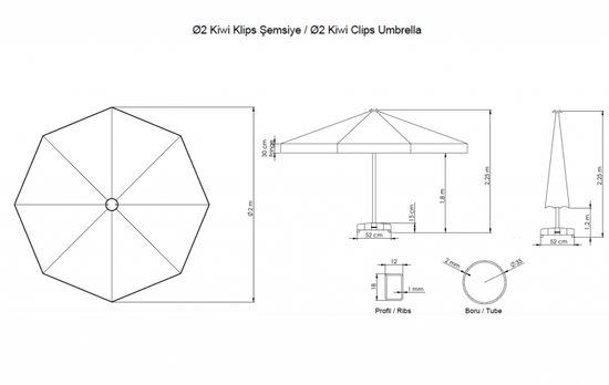 Зонт пляжный профессиональный Ø2 м Kiwi Clips цвет белый