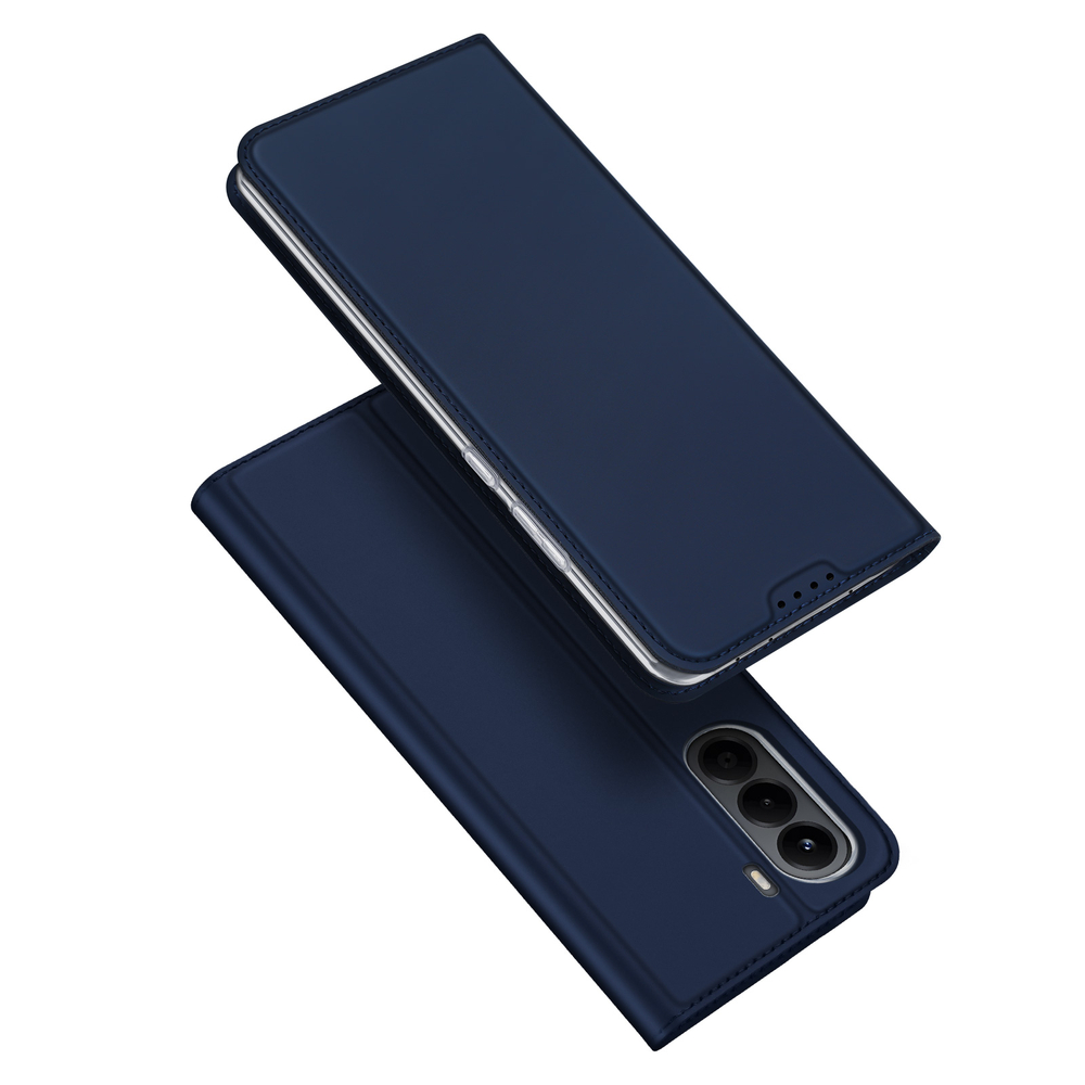 Чехол книжка из кожи синего цвета для OnePlus Nord CE6 Lite и Realme P4x, серия Skin Pro Series от Dux Ducis