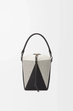 Loewe Сумка-ведро Treasure Bako из жаккардовой парусины и телячьей кожи, натуральный/черный