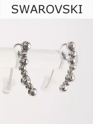 Серьги-клаймберы Млечный путь с белыми кристаллами Swarovski в родии
