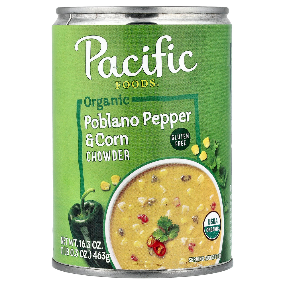 Pacific Foods, органический суп с перцем поблано и кукурузной похмельем, 463 г (16,3 унции)