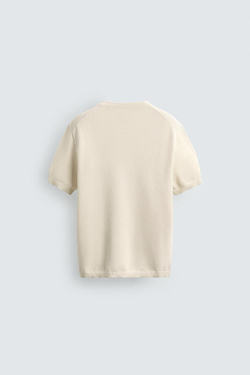 ZARA ФУТБОЛКА RELAXED FIT ИЗ ТРИКОТАЖА, ЖЕЛТОВАТО-БЕЛЫЙ