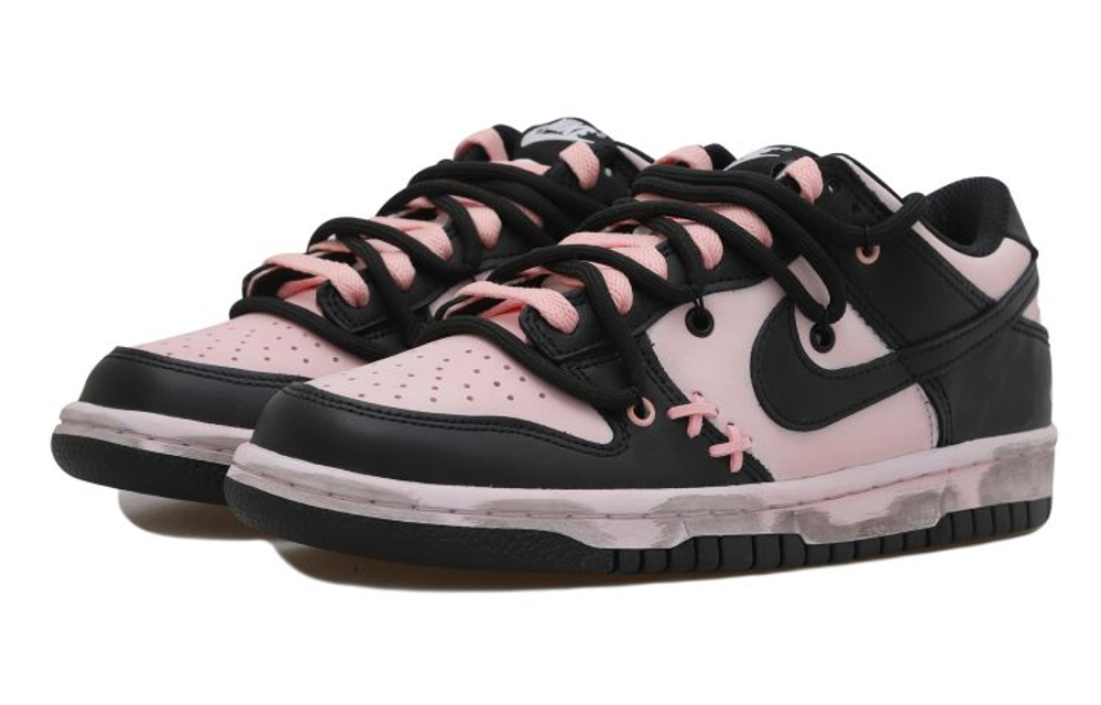 Nike Dunk Leather Slip Resistant Abrasion Resistant Low top Skateboard Shoes GS Black Pink