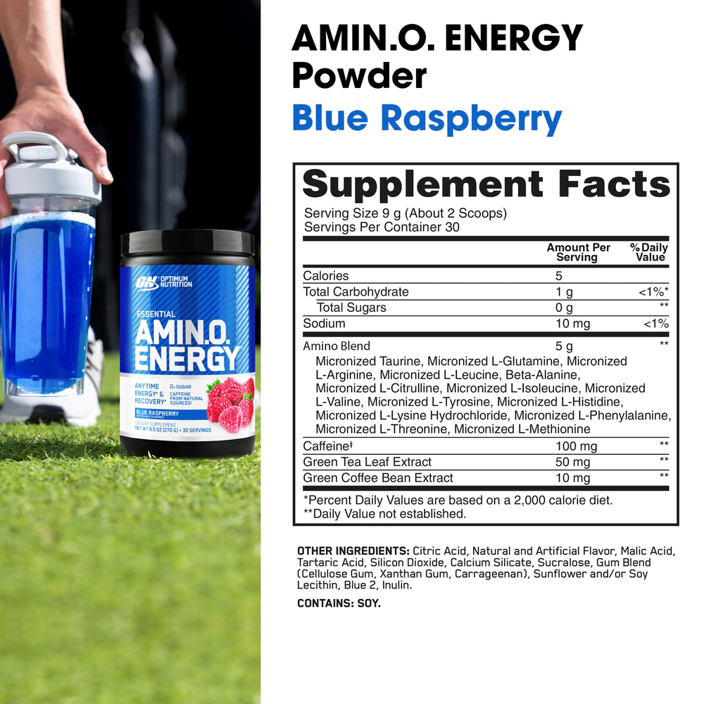 Optimum Nutrition, Essential Amin.O. Energy®, голубая малина, 270 г (9,5 унции)