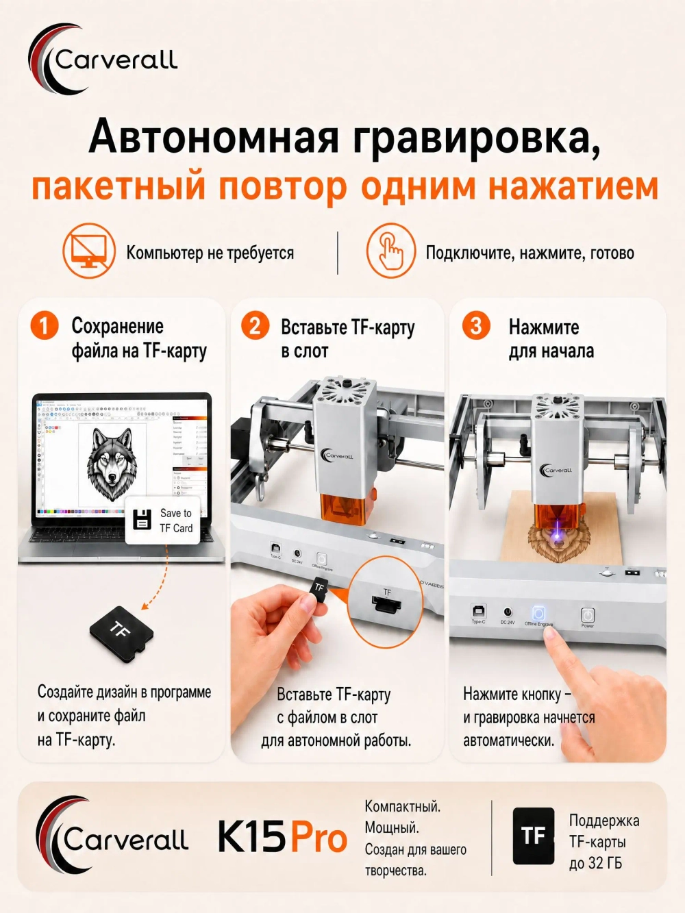 Carverall K15PRO-12W лазерная гравировка станок/С усилителем высоты. Товар уцененный