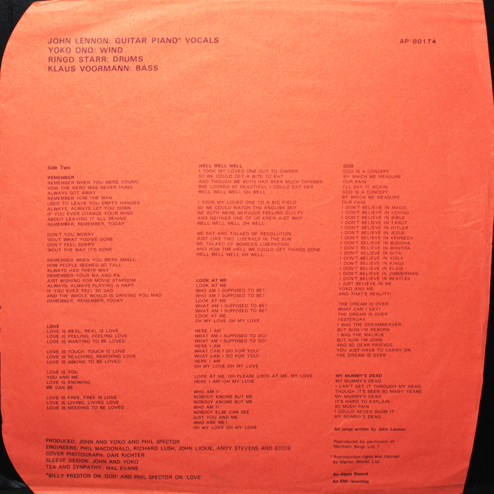John Lennon & The Plastic Ono Band / John Lennon/Plastic Ono Band (LP)