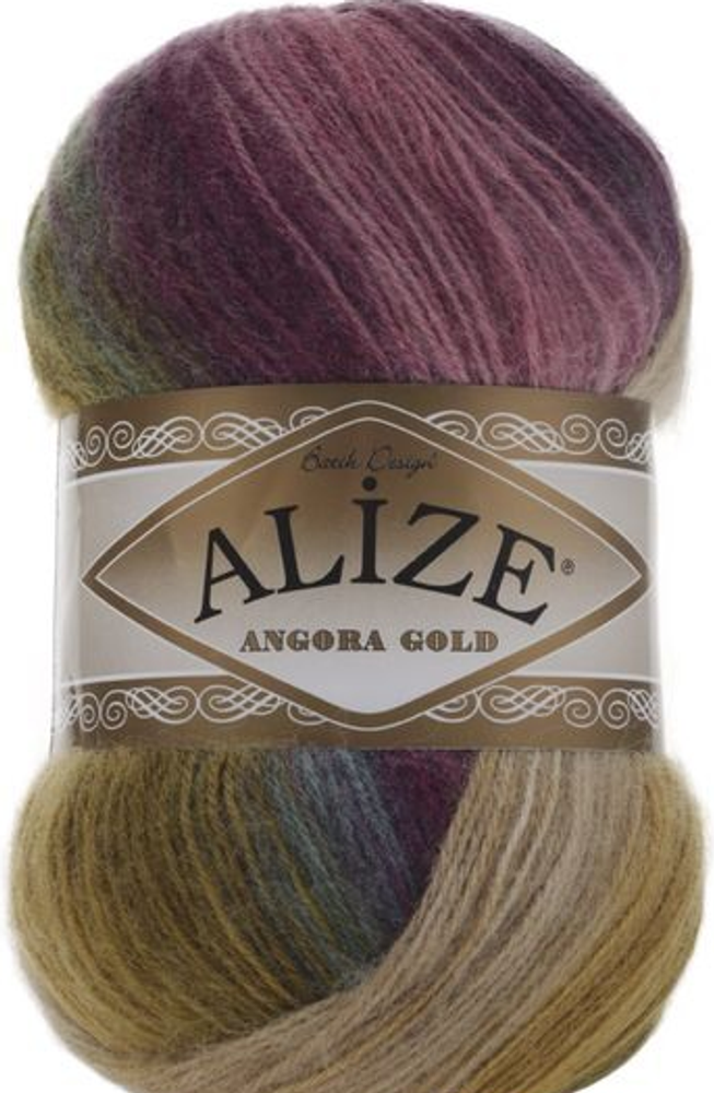 Пряжа ALIZE "Angora Gold Batik" 4341 зелень/розовый/фиолетовый