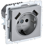 BRITE Розетка 1-местная с заземлением с защитными шторками 16А с USB A+A 5В 3,1А РЮш10-2-БрА алюминий IEK
