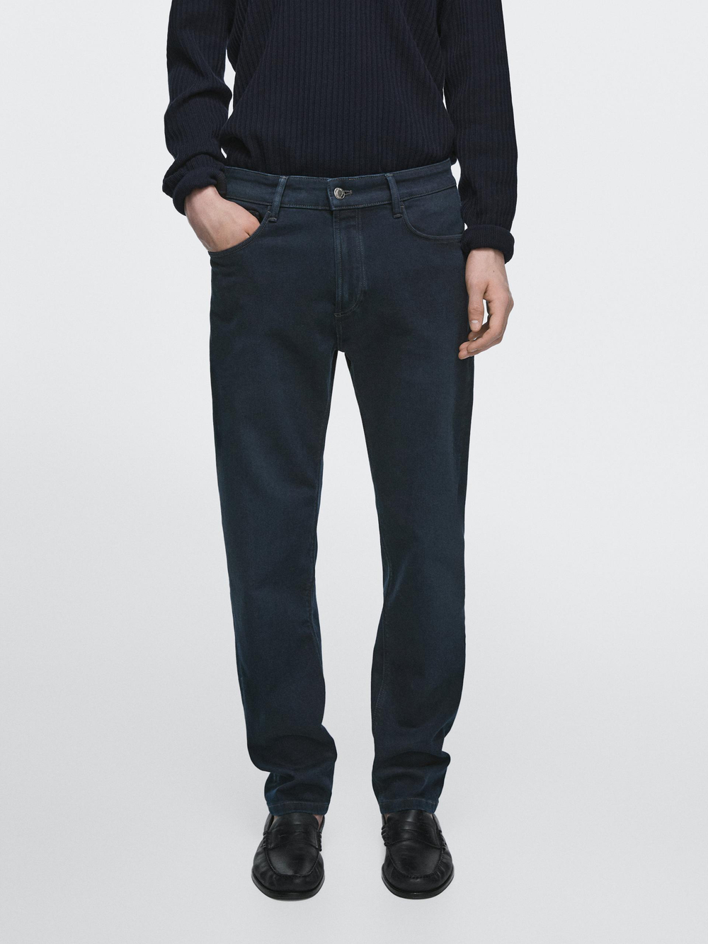 Massimo Dutti Легкие зауженные брюки с эффектом джинсовой ткани, синий