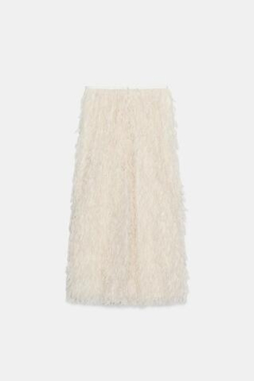 ZARA ЮБКА С ПЕРЬЯМИ — ZW COLLECTION LIMITED EDITION, ЭКРЮ