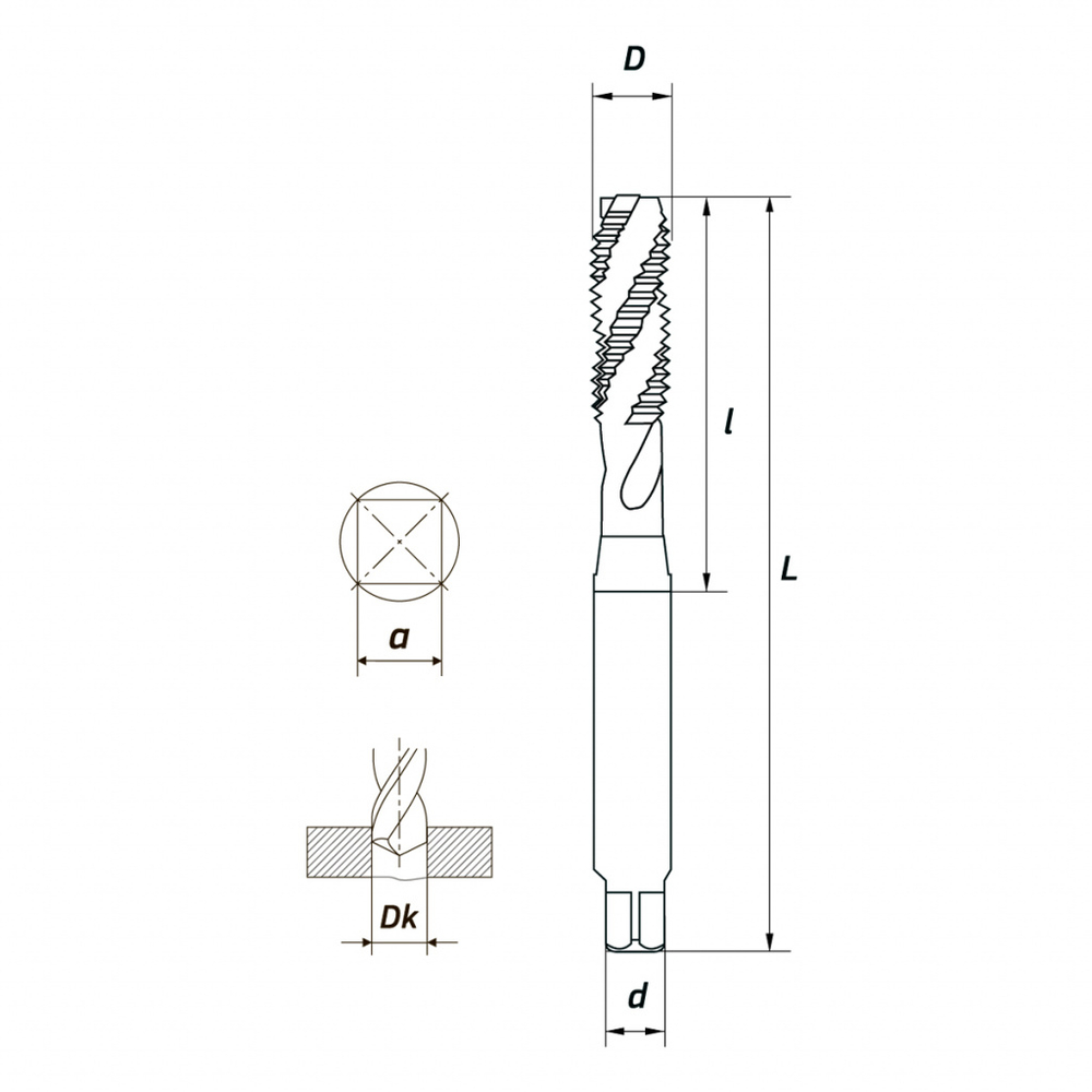 Метчик машинный UNC 8-32 (HSS-E + TICN-C) ISO, 2В, спиральный