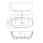 Ванна акриловая Vincea VBT-405-1860, 1860*885*605, цвет белый, щелевой перелив,