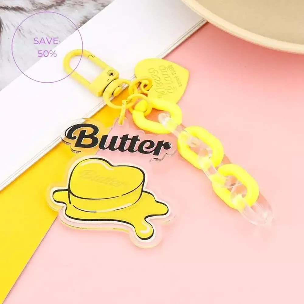 Акриловый брелок с цепочкой и сердцем BTS - BUTTER Акриловый брелок с цепочкой и сердцем BTS - BUTTER