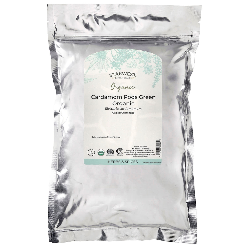 Starwest Botanicals, Стручки органического кардамона, зеленый, 453,6 г (1 фунт)