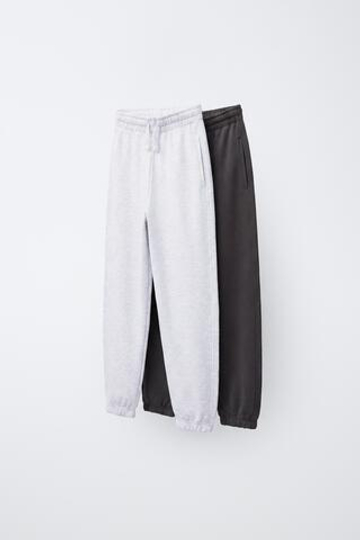 ZARA КОМПЛЕКТ ИЗ ДВУХ БРЮК ИЗ МЯГКОЙ ТКАНИ, АНТРАЦИТОВО-СЕРЫЙ