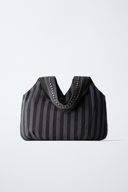 ZARA СУМКА-ШОПЕР С ЗАКЛЕПКАМИ, СИНИЙ