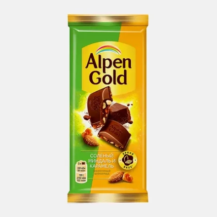 Шоколад Alpen Gold молочный Соленый миндаль и карамель 80г