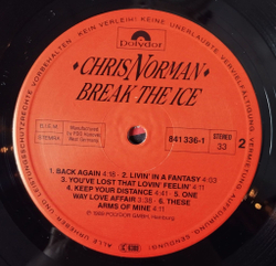 Винтажная виниловая пластинка LP Chris Norman Break The Ice (Germany 1989)
