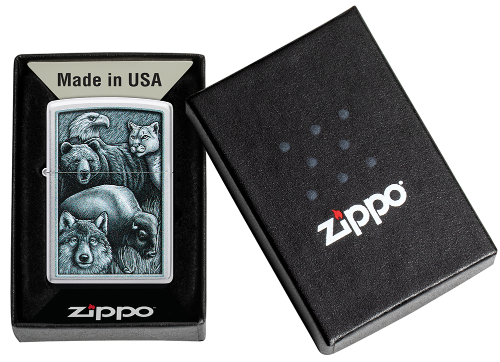 Зажигалка ZIPPO Animal Kingdom Design с покрытием Satin Chrome, латунь/сталь, серебристая, матовая,