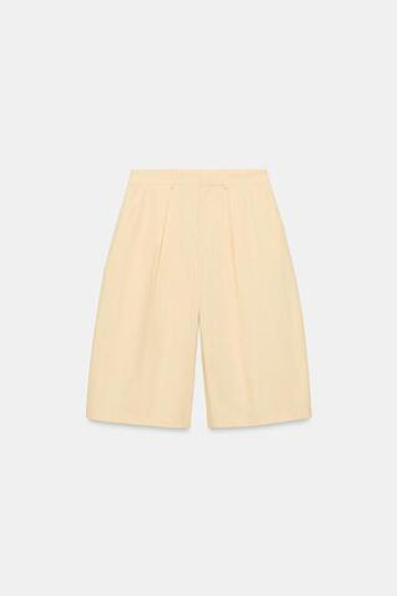 ZARA ШОРТЫ С ЗАЩИПАМИ — ZW COLLECTION, ЦВЕТ СЛИВОЧНОГО МАСЛА