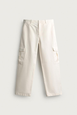 ZARA БРЮКИ КАРГО RELAXED FIT, ЖЕЛТОВАТО-БЕЛЫЙ