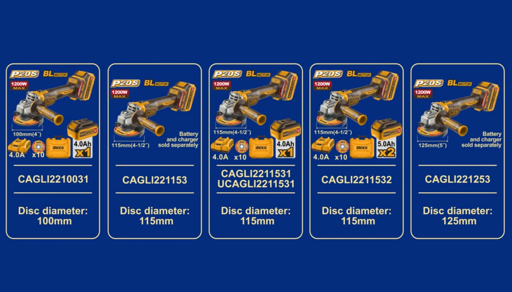 Аккумуляторная угловая шлифовальная машина (УШМ) INGCO CAGLI221253 INDUSTRIAL 20 В 125 мм