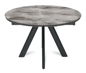 Стол обеденный раздвижной круглый D120-180х79 столешница керамика / Italian light grey, глянцевая / черный муар