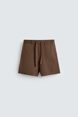 ZARA ШОРТЫ RELAXED FIT ИЗ ХЛОПКА И ЛЬНА, КОРИЧНЕВЫЙ