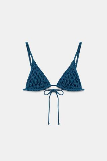 ZARA ТОП-БИКИНИ С УЗЛАМИ И РЕМЕШКАМИ, СИНИЙ