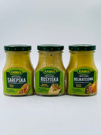 Набор горчиц Kamis - Sarepska/Delikatesowa/Rosyjska, 3 шт. по 185 г (Польша)