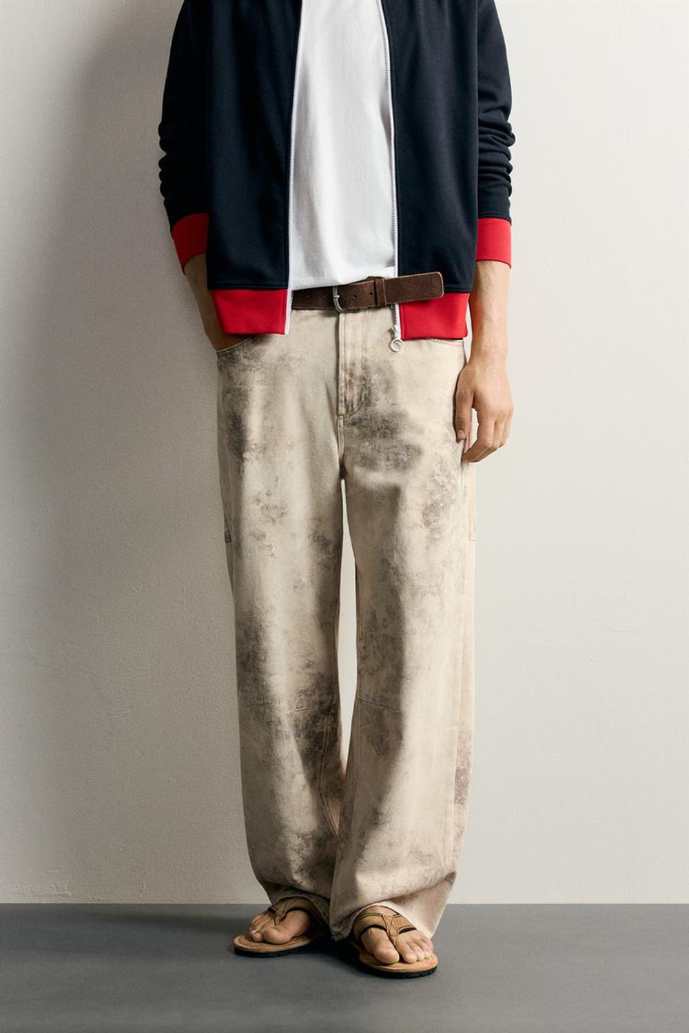 ZARA БРЮКИ С ПРИНТОМ BARREL FIT НА ШНУРКЕ, ХАКИ