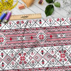 Ткань интерлок мелкая славянская вышивка на полотенце