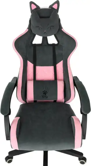 Кресло игровое Knight Kitty Fabric серый/розовый с подголов. крестов. пластик