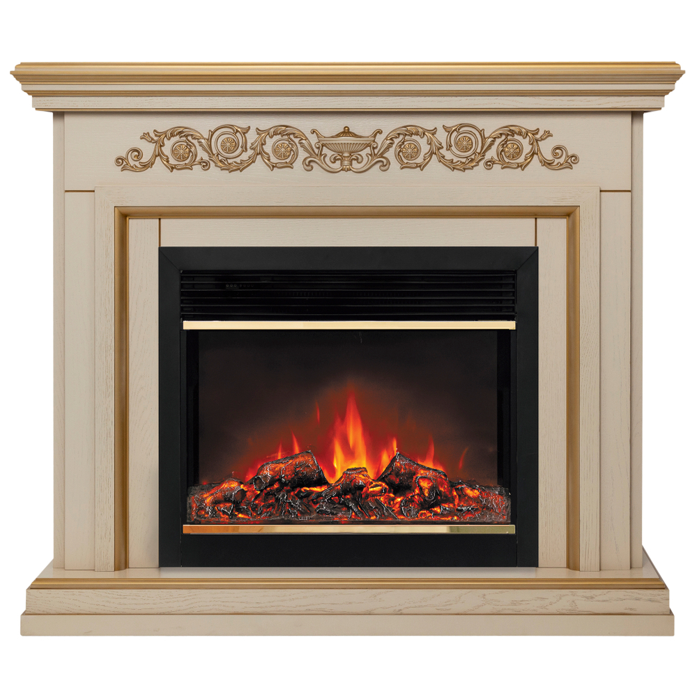 Каминокомплект Real Flame Leticia 26 WT-619G с очагом Moonblaze Deluxe Brass