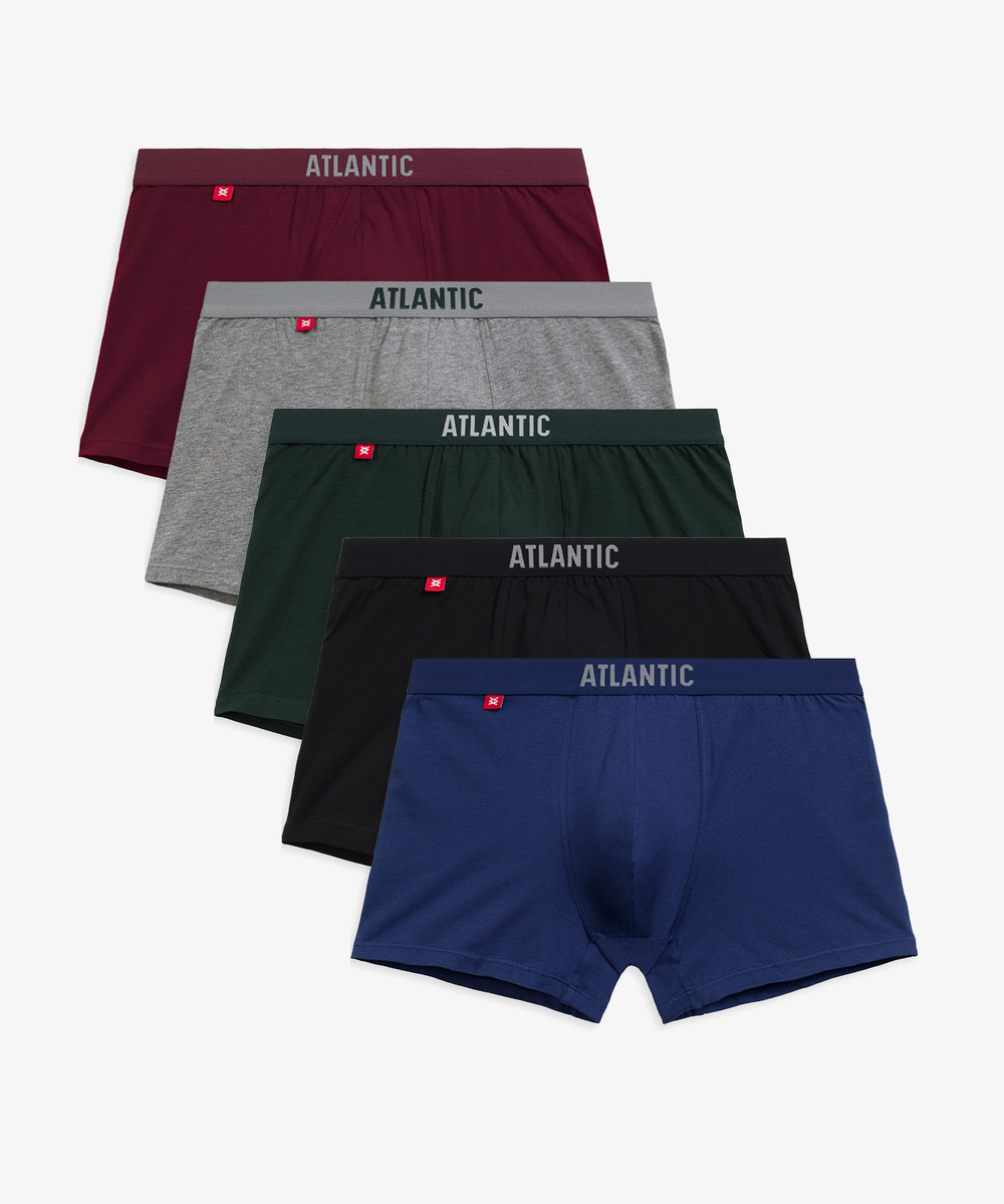 Мужские трусы шорты Atlantic, набор из 5 шт., хлопок, каберне + серый меланж + изумрудные + черные + темно-голубые, 5SMH-004