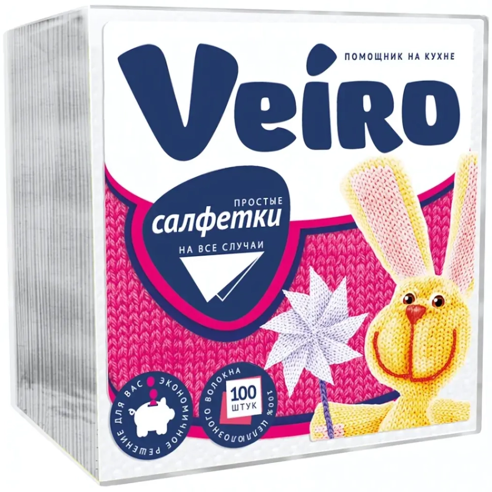 Салфетки бумажные 24*24 LINIA VEIRO 1 сл., 100л, белые✦