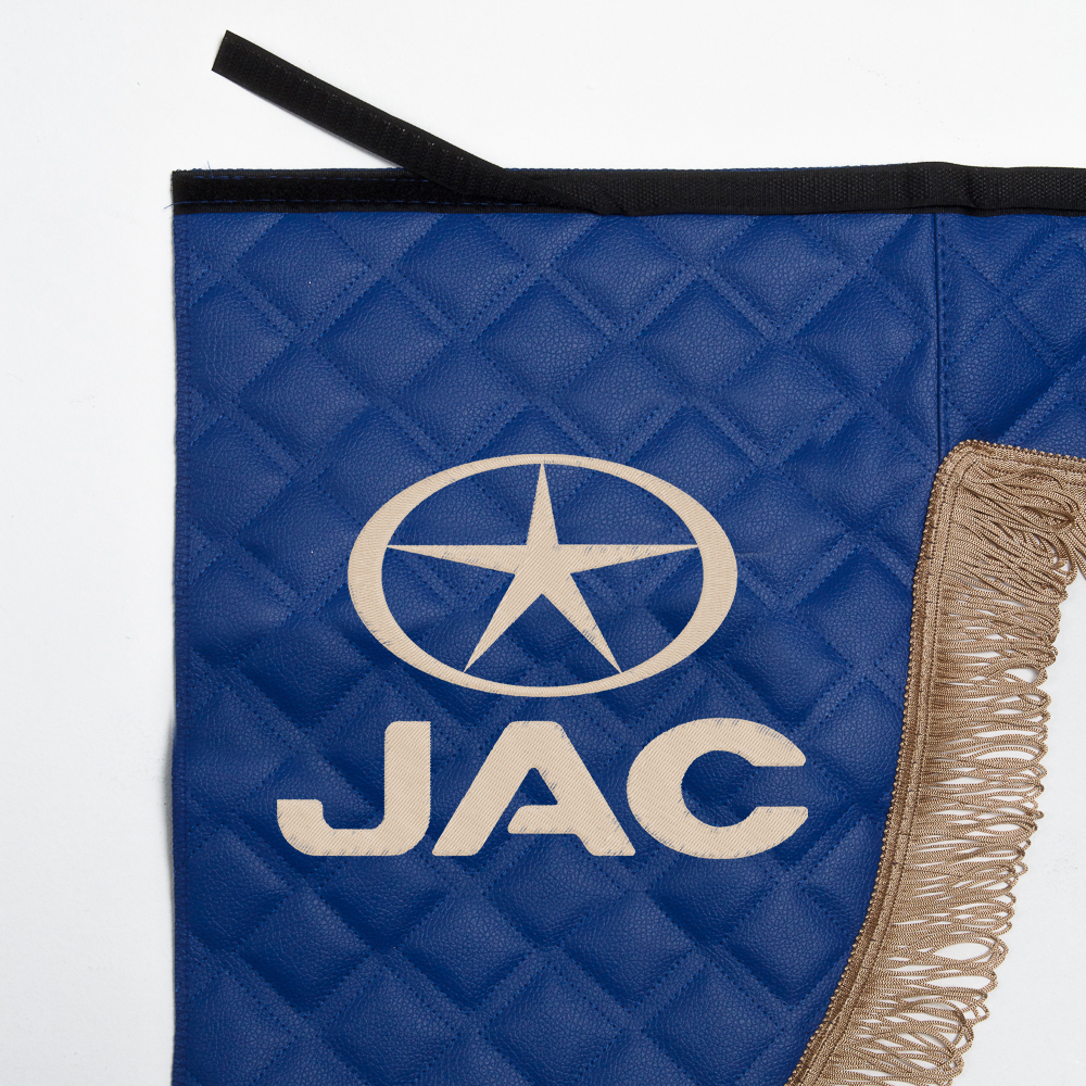 Ламбрекен с косынками стеганые JAC (экокожа, синий, коричневые кисточки)