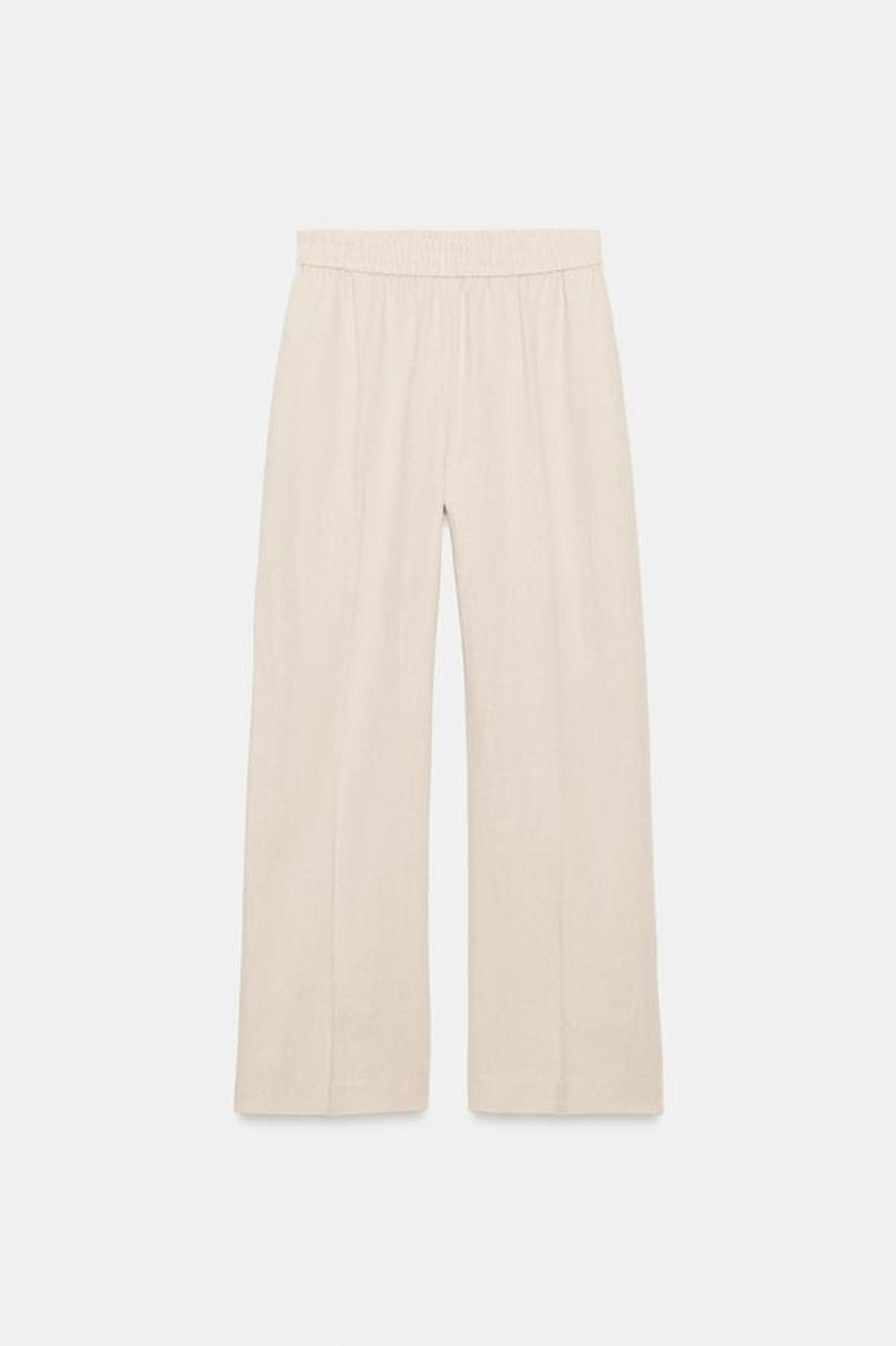ZARA БРЮКИ ПРЯМОГО КРОЯ ИЗ СМЕСОВОГО ЛЬНА, СВЕТЛО-БЕЖЕВЫЙ