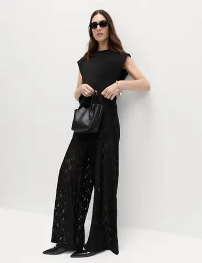 Брюки с широкими штанинами и кружевными деталями - MARKS&SPENCER