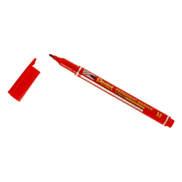 Маркер перманентный 1 мм, Medium Point, 12 шт, красный, Pentel NM470-B