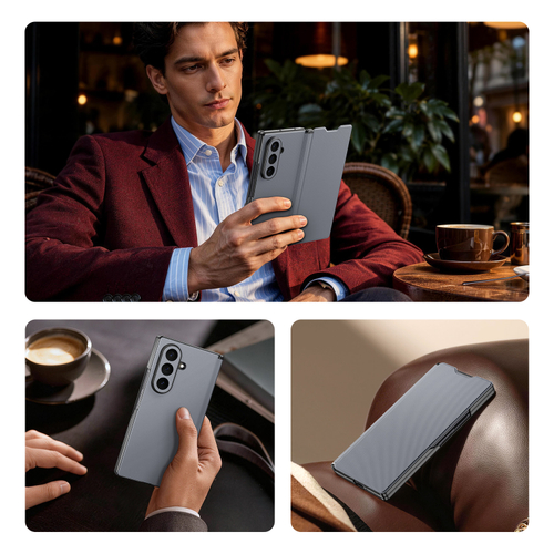Чехол с покрытием "под кожу" темно-серого цвета для Samsung Galaxy Z Fold 8 Ultra, серия Fort Series Case от Dux Ducis