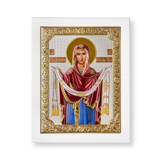 Покрова, икона прямоугольная с рамкой, белое дерево, эмаль 150х190