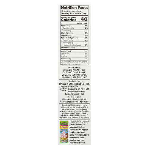 Let's Do Organic, Let's Do Organic®, органические сахарные рожки, роллы, 12 рожков, 132 г (4,6 унции)