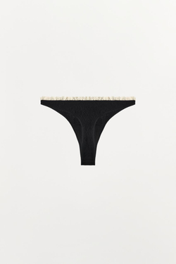 ZARA БЕСШОВНЫЕ КРУЖЕВНЫЕ ТРУСЫ ТАНГА, ЧЕРНЫЙ