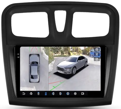 Магнитола для Renault Logan 2, Sandero 2 2014+ (рамка 9) - FarCar BX3051-9M-360 монитор 9.5" 2K QLED на Android 13, Быстрая, CarPlay, 4G SIM-слот, 4 камеры в комплекте